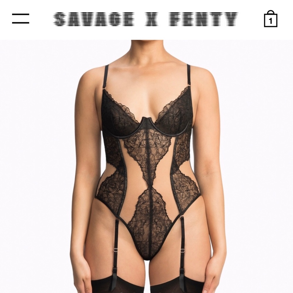 Savage x Fenty Lace Teddy in Caviar XS